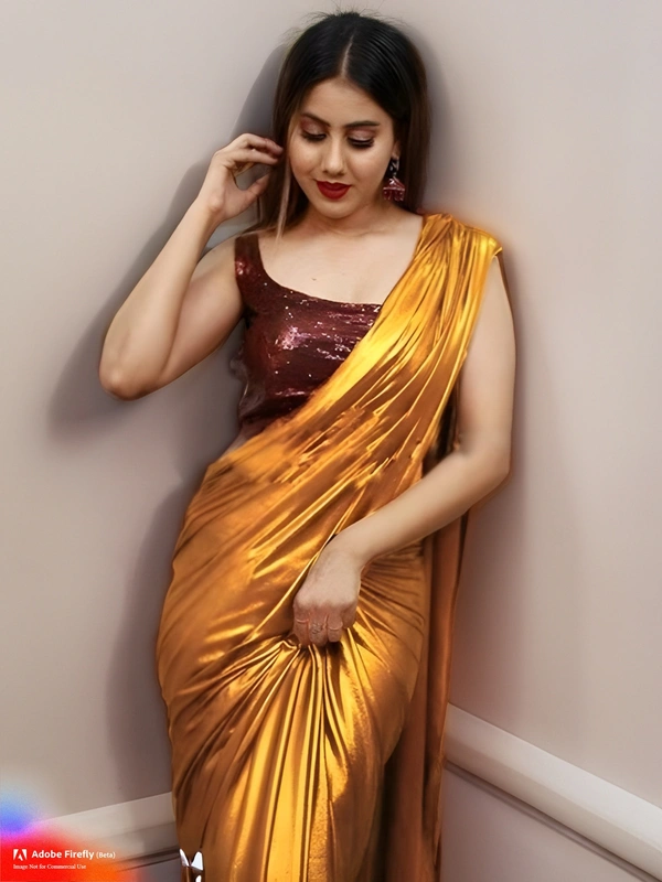 Upstyle Designer Lycra Saree With Blouse - Sunglow