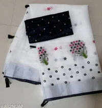 Taant Cotton Mirror Work Saree With Blouse - Free size, Gorse