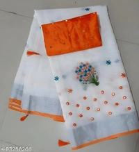 Taant Cotton Mirror Work Saree With Blouse - Free size, Gorse