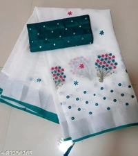 Taant Cotton Mirror Work Saree With Blouse - Free size, Gorse