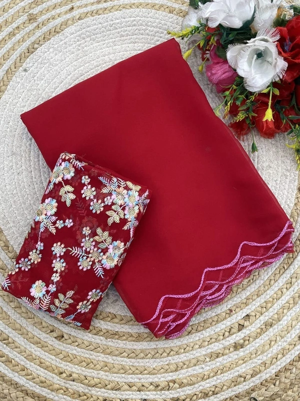 Elegant Light Green Saree with Floral Embroidery - FREE