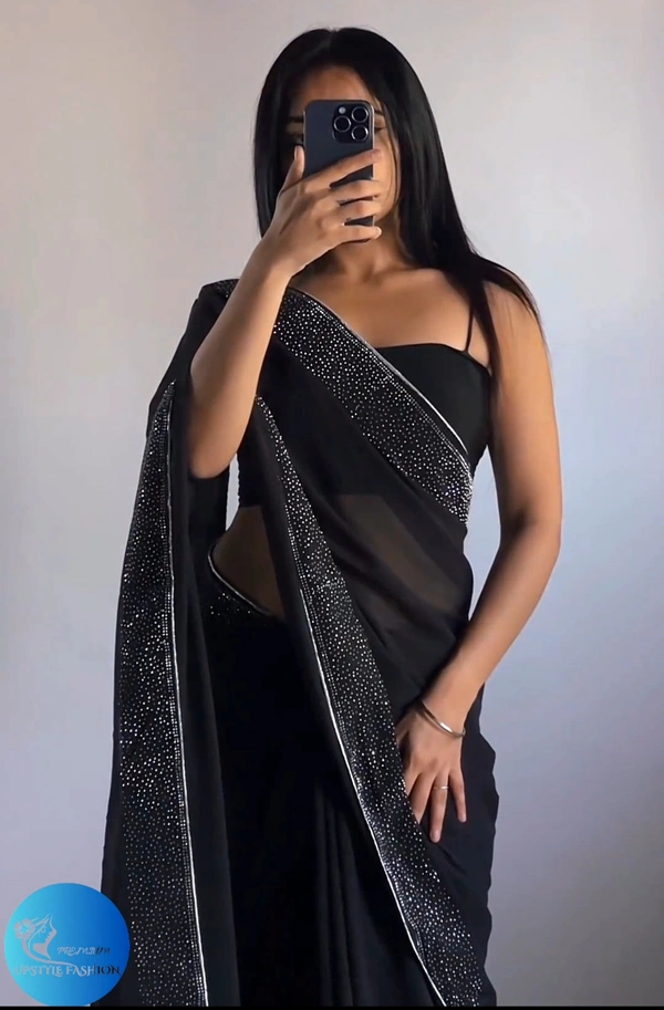 Elegant Black Designer Saree with Sparkling Border
