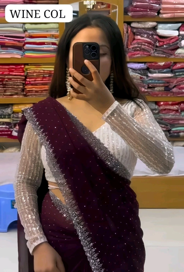 Beautiful designer party wear georgette saree - FREE, FREE SIZE