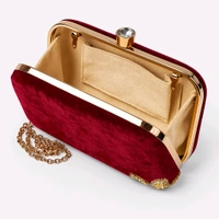 Velvet Bridal Clutch for Women | Maroon Embroidered Party Clutch Purse with Golden Chain | Wedding & Festive Handbag