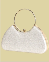 Premium Silver Party Clutch Purse with Golden Ring Handle & Inner Chain – Elegant Women’s Evening Handbag