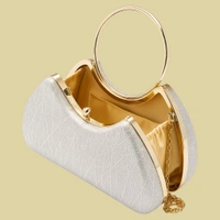Premium Silver Party Clutch Purse with Golden Ring Handle & Inner Chain – Elegant Women’s Evening Handbag