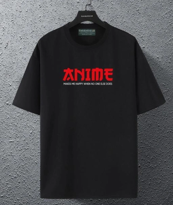 Men's Big Print Anime Black T-Shirt - Black, XXL