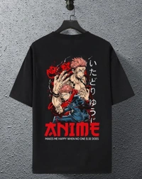 Men's Big Print Anime Black T-Shirt - Black, XXL