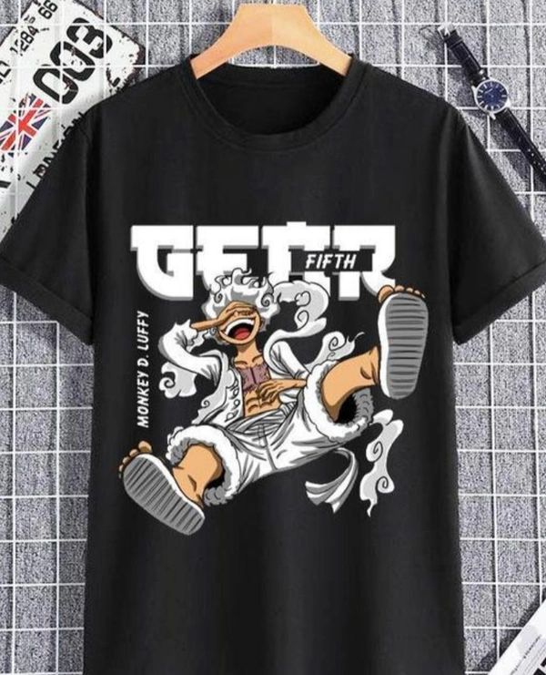 Stylish Black Mens Monkey D Luffy Anime T Shirt - Black, M