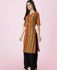Women's Crepe Multicolor Stripe Printed Kurti - L