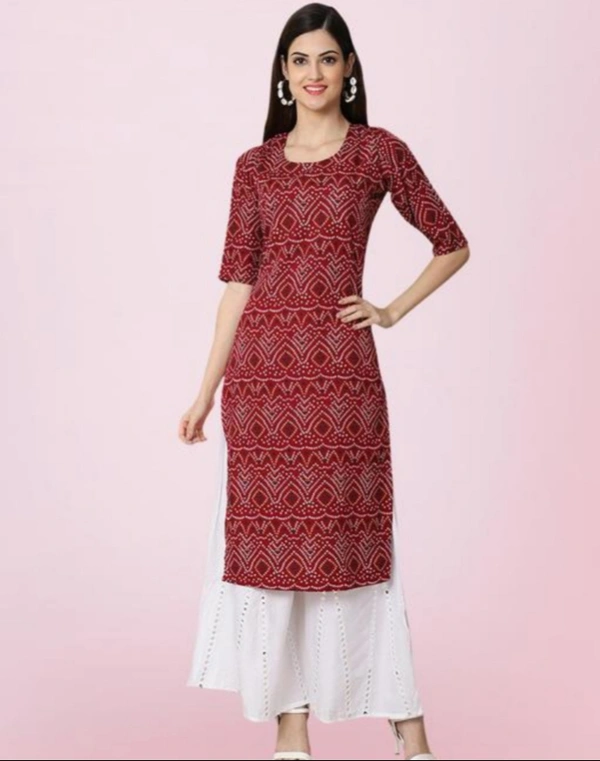 Stylish Women Maroon Color Bandhani Kurti - Maroon, S