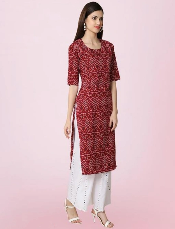 Stylish Women Maroon Color Bandhani Kurti - Maroon, XL