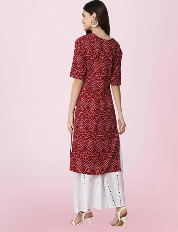 Stylish Women Maroon Color Bandhani Kurti - Maroon, XL