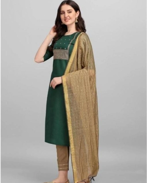 Women's Kurta With Pant And Dupatta - Japanese Laurel, M