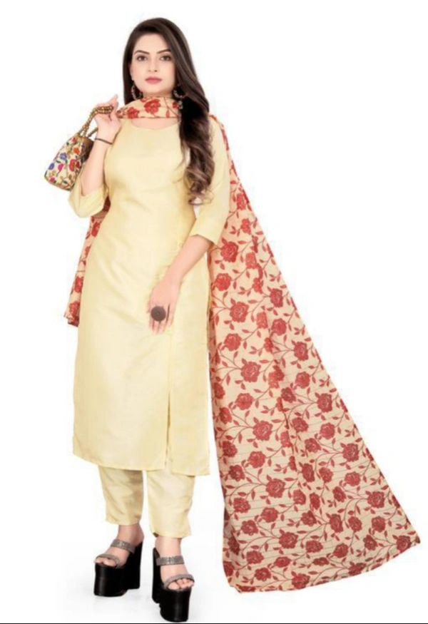 Cotton Kurta Set With Dupatta - Cream, M