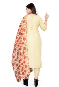 Cotton Kurta Set With Dupatta - Cream, M