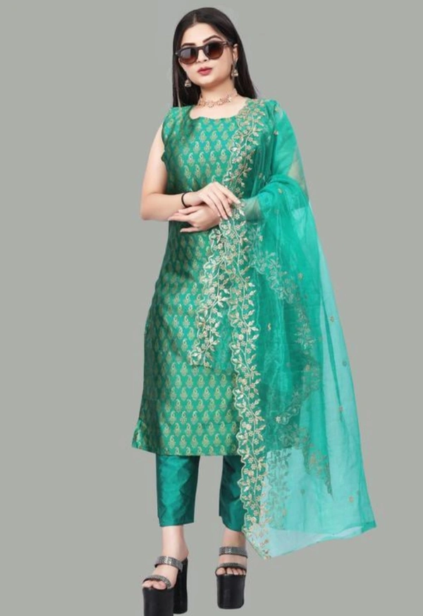 Women's Wover Design Kurta With Pant And Dupatta Set - Pelorous, S