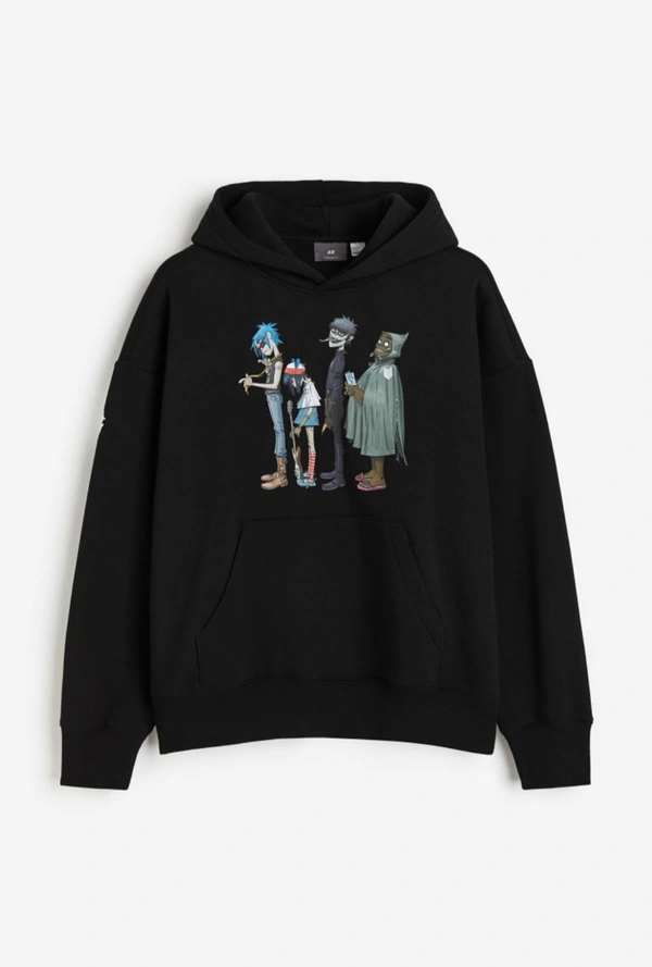 H&M Oversized Fit Printed Hoodie - Black, M