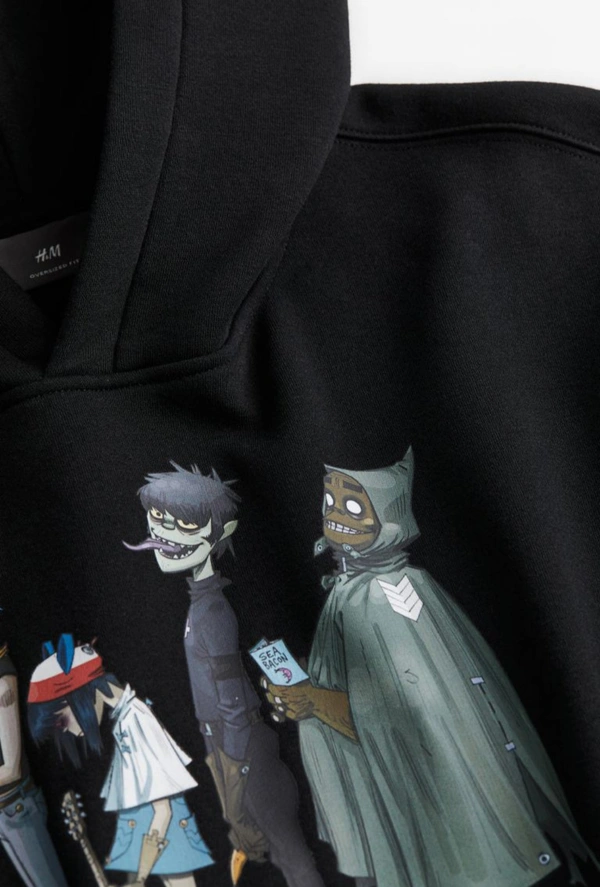 H&M Oversized Fit Printed Hoodie - Black, M