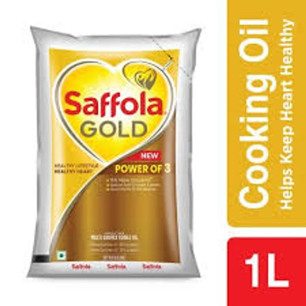 Saffola Gold Refined Cooking Oil| Blended Rice Bran & Sunflower Oil Helps Keeps Heart Healthy 1Ltr