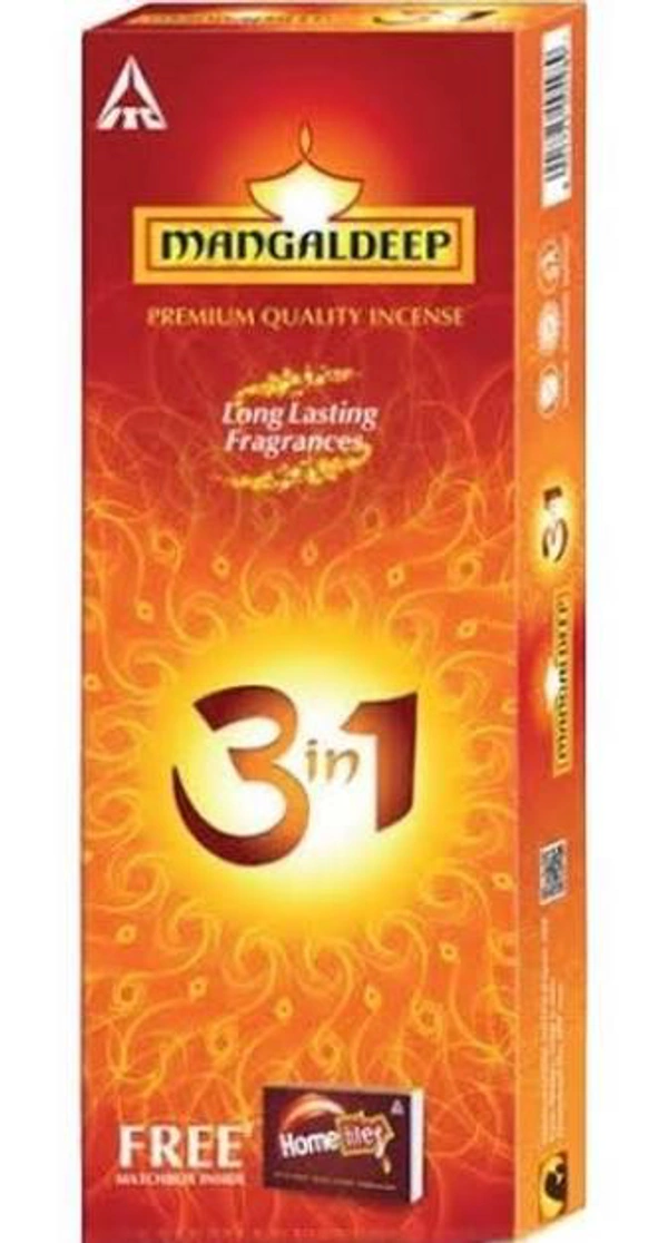 Mangaldeep 3 In -1Charcoal Free Incense Sticks With Long Lasting Fragrances, 213 g - (Get Free Match Box Inside)