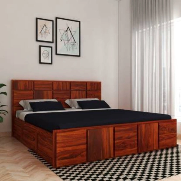 Restomatt Solid Wood King NA Bed (Finish Color - Honey Oak Finish, Delivery Condition - DIY(Do-It-Yourself))