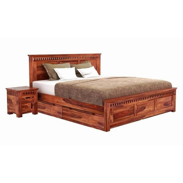 Restomatt Solid wood Wood Bed with storage with Side Table