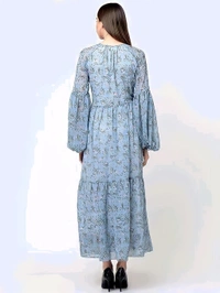 Georgette Baloon Neck Dress - Sky Blue, XXL, Free