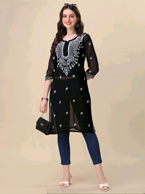 A-line Black Kurti - Black, M, Free