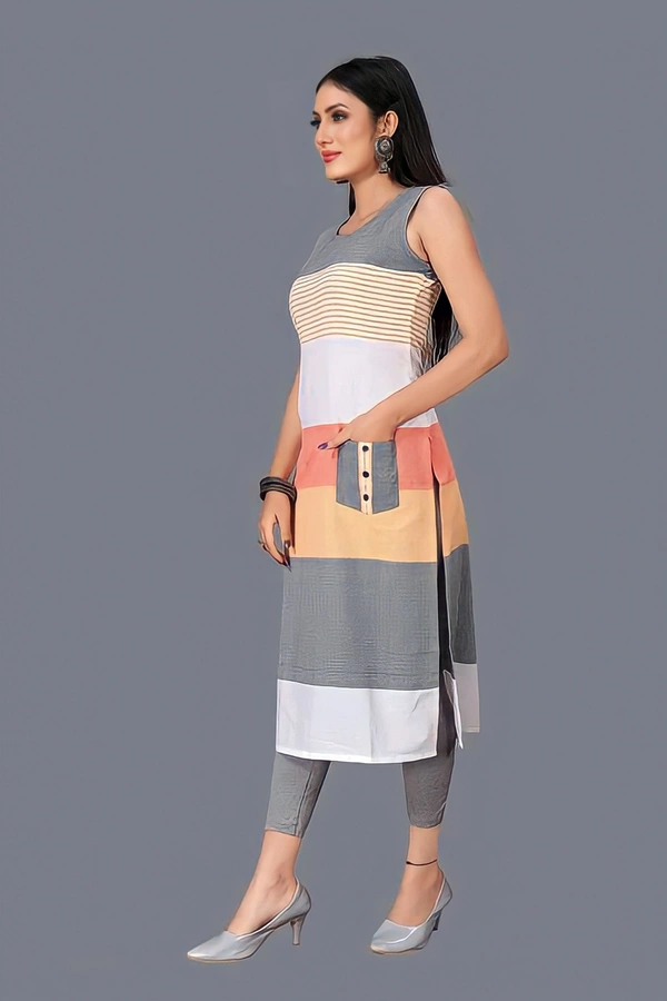 Khadi Cotton Kurti - Multicolor, XXL, Free