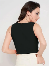 Knotted Sleeveless Crop Top - Black, S, Free