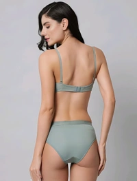 Cotton Padded Bra Panty Combo - Gunsmoke, XXXL, Free