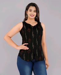 Rayon Printed Top - Black, XXL, Free