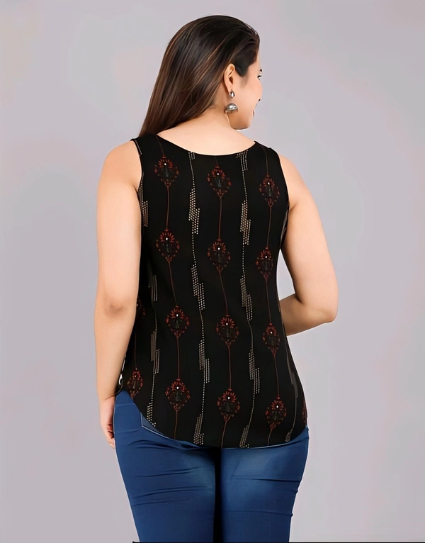 Rayon Printed Top - Black, XXL, Free