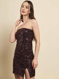 Side Slit Short Dress - Sepia Black, M, Free