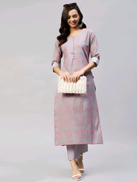 Cotton Blend Kurta With Trouser - Swiss Coffee, S, Free