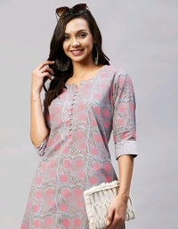 Cotton Blend Kurta With Trouser - Swiss Coffee, S, Free