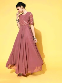 Indo Western Maxi Dress - New York Pink, L, Free