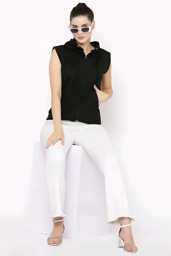 Sleeveless Zipper Hoodie - Black, XXL, Free