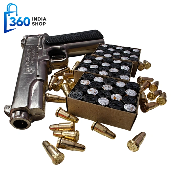 World War Silver Sound Gun | Combo Price | 6 Golden Dummy Bullets With Cover - Silver