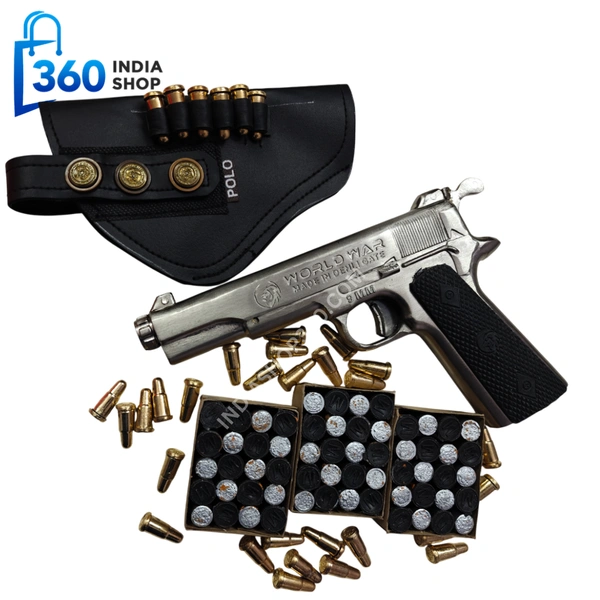 World War Silver Sound Gun | Combo Price | 6 Golden Dummy Bullets With Cover - Silver