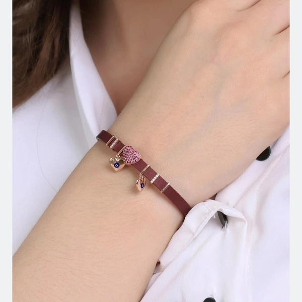 Heart Bracelet With Silicon Strap For Ladies