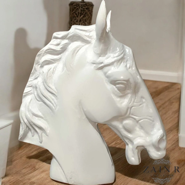 Sold By ZAIN R CREATION Horse Head Decorative Sculpture - H.9'' L.7.5'', White, Aluminium