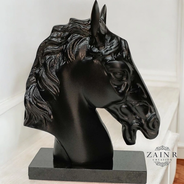 Sold By ZAIN R CREATION Horse Head on Marble Base Decorative Sculpture - H.9.5'' L.7.5'', Black, Aluminium