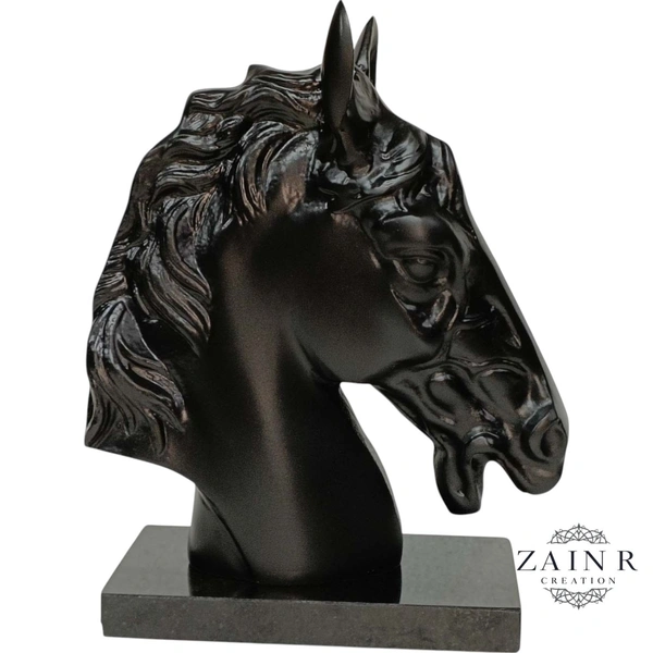 Sold By ZAIN R CREATION Horse Head on Marble Base Decorative Sculpture - H.9.5'' L.7.5'', Black, Aluminium