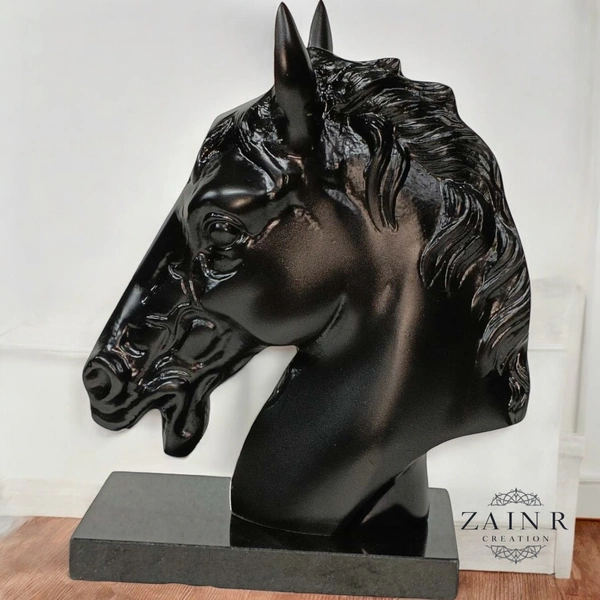 Sold By ZAIN R CREATION Horse Head on Marble Base Decorative Sculpture - H.9.5'' L.7.5'', Black, Aluminium