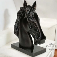 Sold By ZAIN R CREATION Horse Head on Marble Base Decorative Sculpture - H.9.5'' L.7.5'', Black, Aluminium