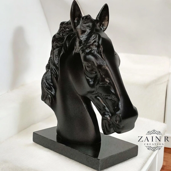 Sold By ZAIN R CREATION Horse Head on Marble Base Decorative Sculpture - H.9.5'' L.7.5'', Black, Aluminium