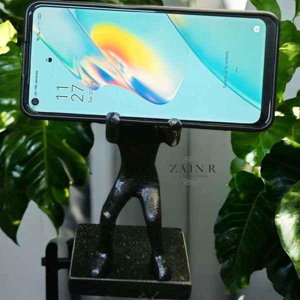 Sold By ZAIN R CREATION Smart Phone Mobile Holder Black - H.7'' L.3.5'' W.2.5'', Black, Aluminium & Granite Base