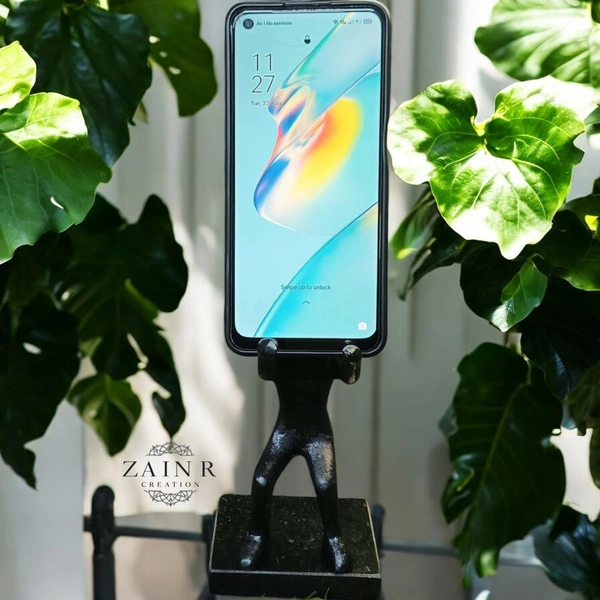Sold By ZAIN R CREATION Smart Phone Mobile Holder Black - H.7'' L.3.5'' W.2.5'', Black, Aluminium & Granite Base